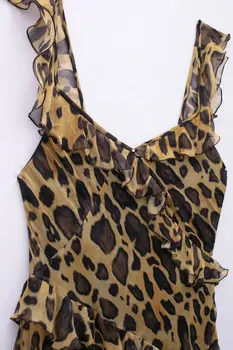 Tangada 2024 Summer Women Leopard Print Chiffon Dress Ruffles Ladies Long Dress 3H0193 - Image 2