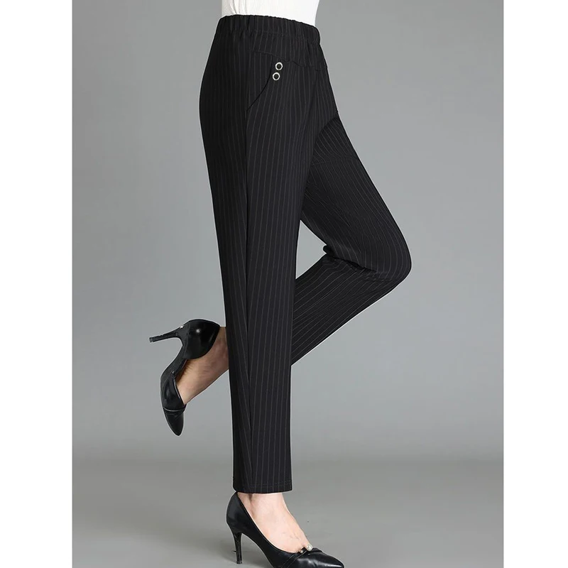 2023Autumn Winter Middle-aged Elderly Women Fashion Lamb Thick Warm Pants Ladies High Waist Elegant Straight Trousers Pantalones