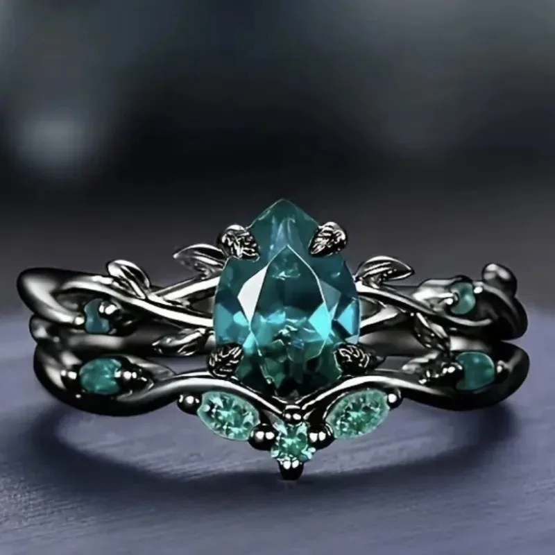 2 Teile/satz Mode Schwarz Gold Farbe Grün Strass Zirkon Ringe Für Frauen Voller Kristall Ringe Hochzeit Engagement Schmuck Geschenke – Detail 1