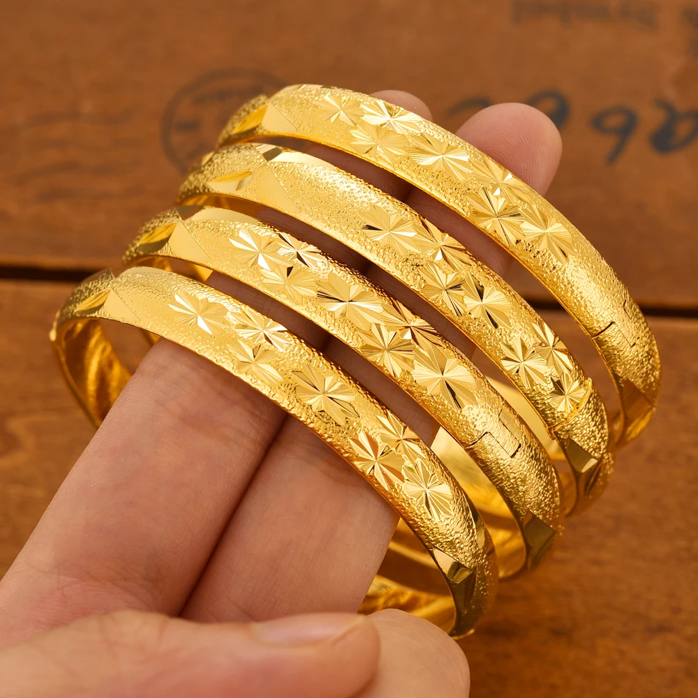 24K Gold Plated Dubai can open  Bangle for Women Middle East Gold Bangles Ethiopian Mesh Bracelets Wedding Jewelry African Gifts 5