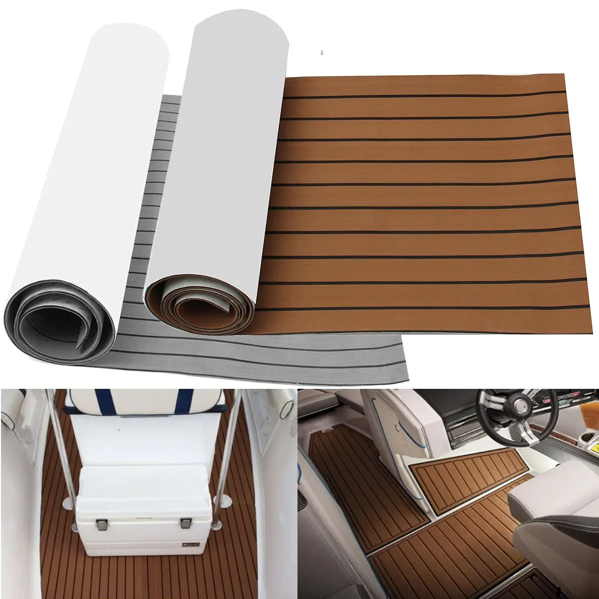 

2400x600x6mm Self Adhesive EVA Foam Marine Boat Yacht Flooring Faux Imitation Teak Sheet Pad Boat Decking Decor Mat Brown Black