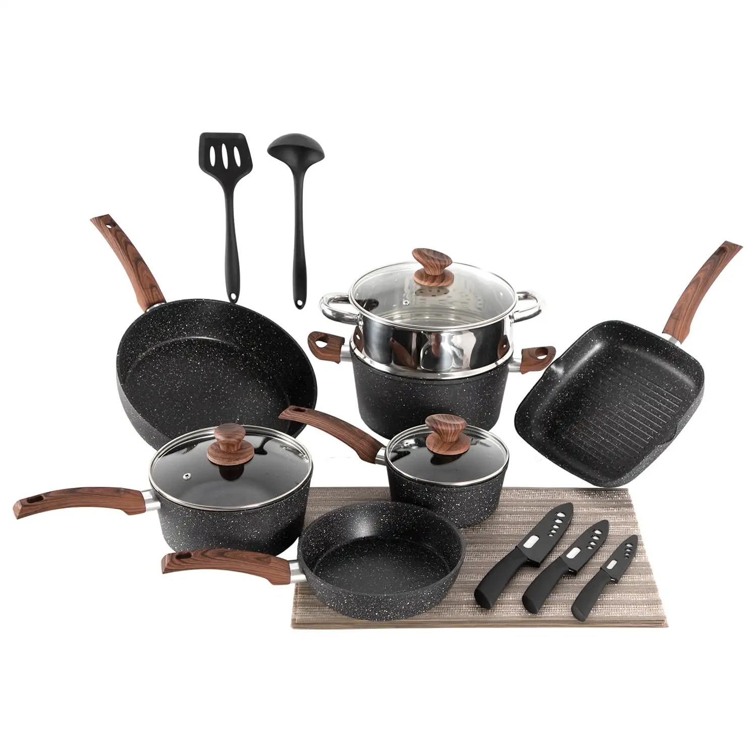 MF Studio 15-Piece Kitchen Cookware Set Pots and Pans Non-stick