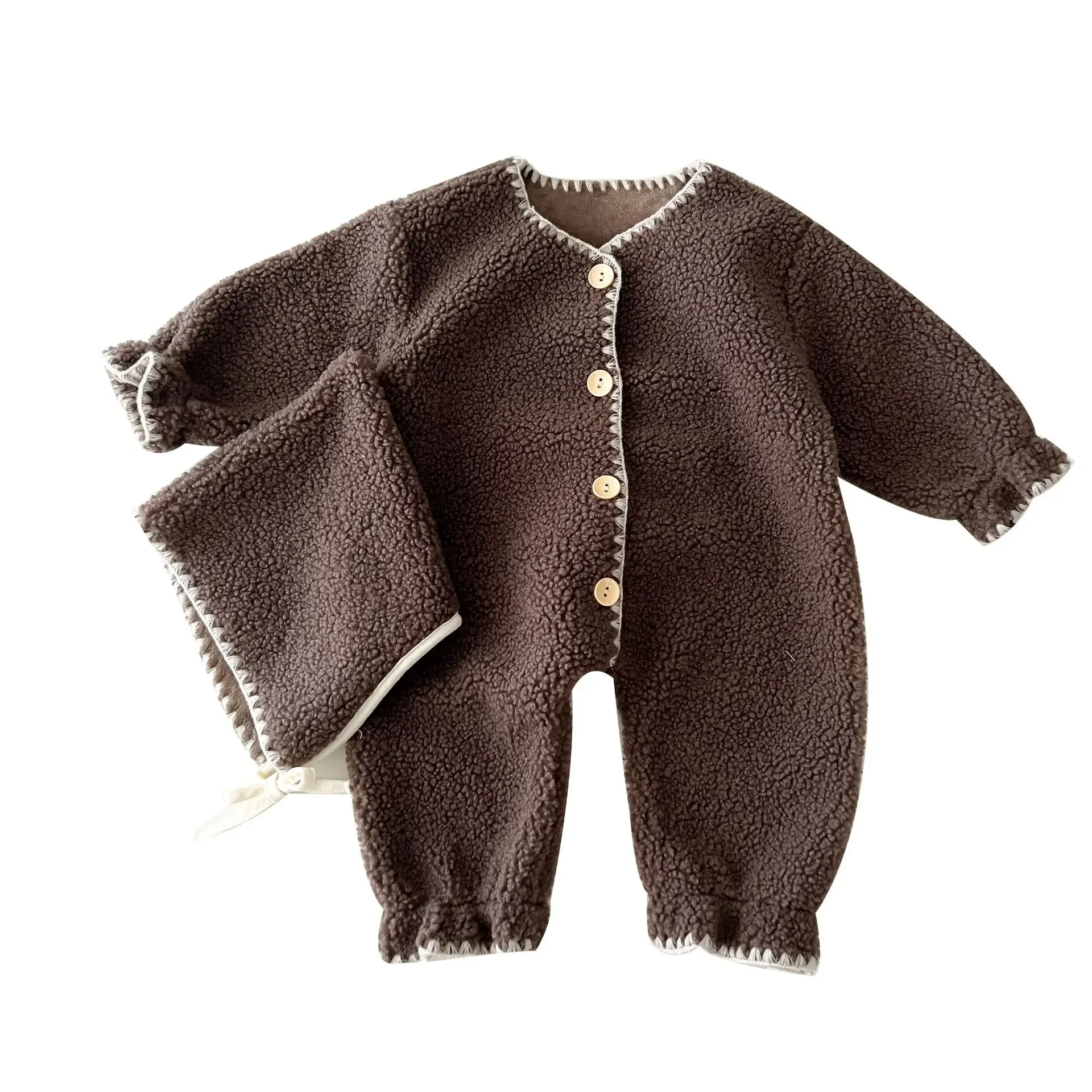 Stylish Fleece-Lined Baby Jumpsuit Autumn/Winter Newborn Boys And Girls Overalls Long Crawling Romper For Infants baby clothes