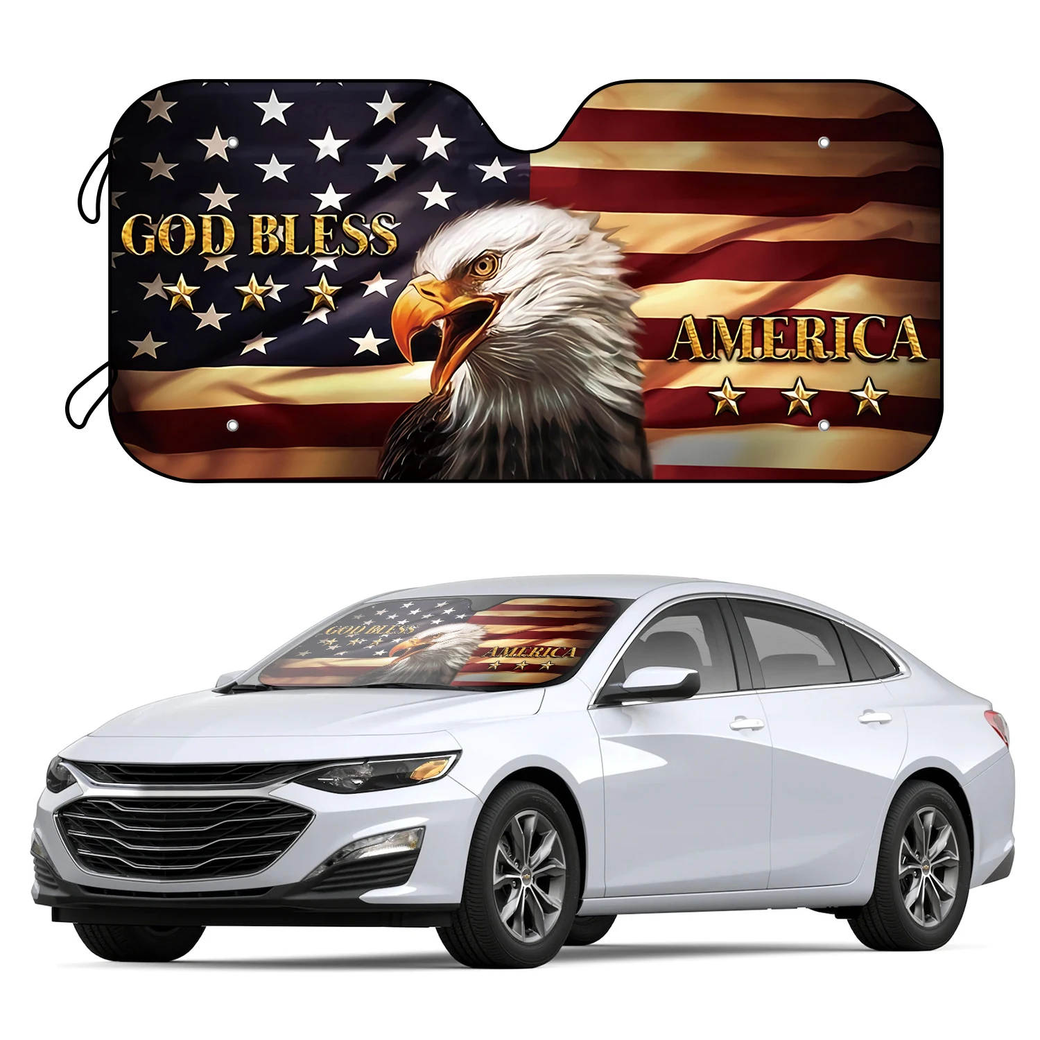 

1pc God Bless American Flag Eagle Car Windshield Sunshade Foldable Sun Shade Blocks UV Rays Keep Your Vehicle Cool Fit Most Cars
