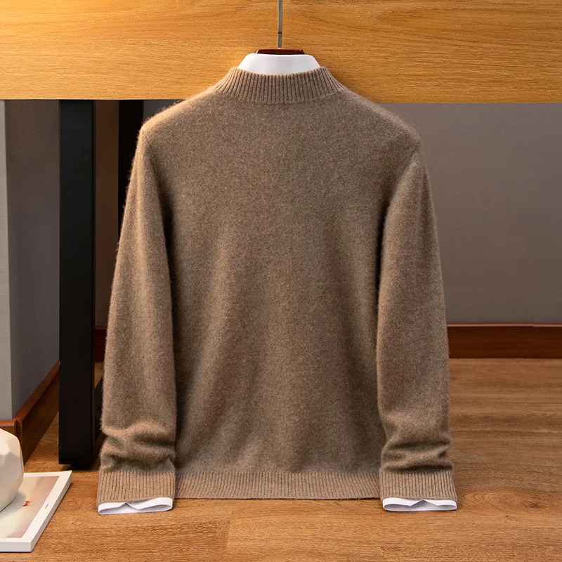 DjzDsm Men's 100% Cashmere Sweater Half High Collar Top Zipper Decorative Knitted Sweater Cashmere Sweater Autumn/Winter 2