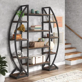 Oval 5-Tier Industrial Bookshelf 1