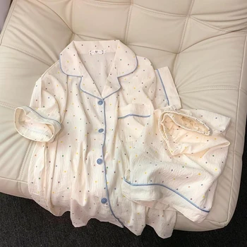 Print Polka Dot Women Pajamas Sleepwear Cotton Pajama Set Top and Shorts 2 Piece Set Casual Comfortable Home Suit Outfits Sweet 1