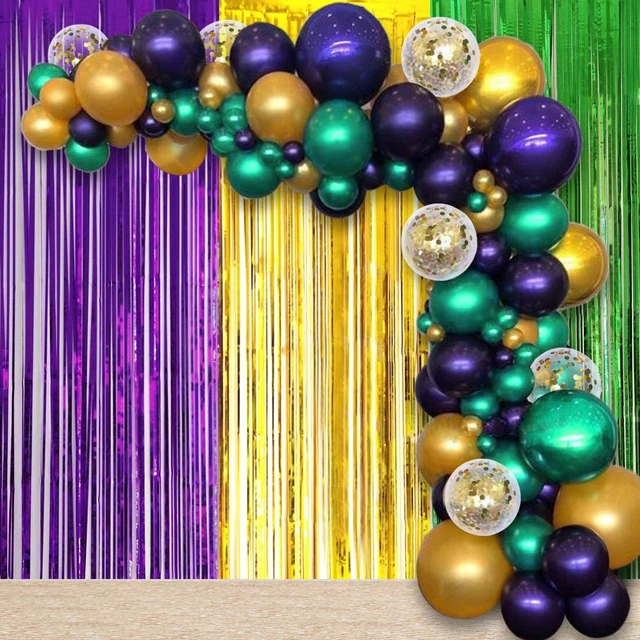 Cheereveal Mardi Gras Theme Party Decorations Purple Green Gold Balloon Set  Fringe Curtains for Mardi Gras