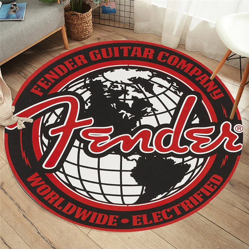 Fender Guitar Round Carpet Rock Floor Mats Flannel Printed Area Rug Sound Insula 