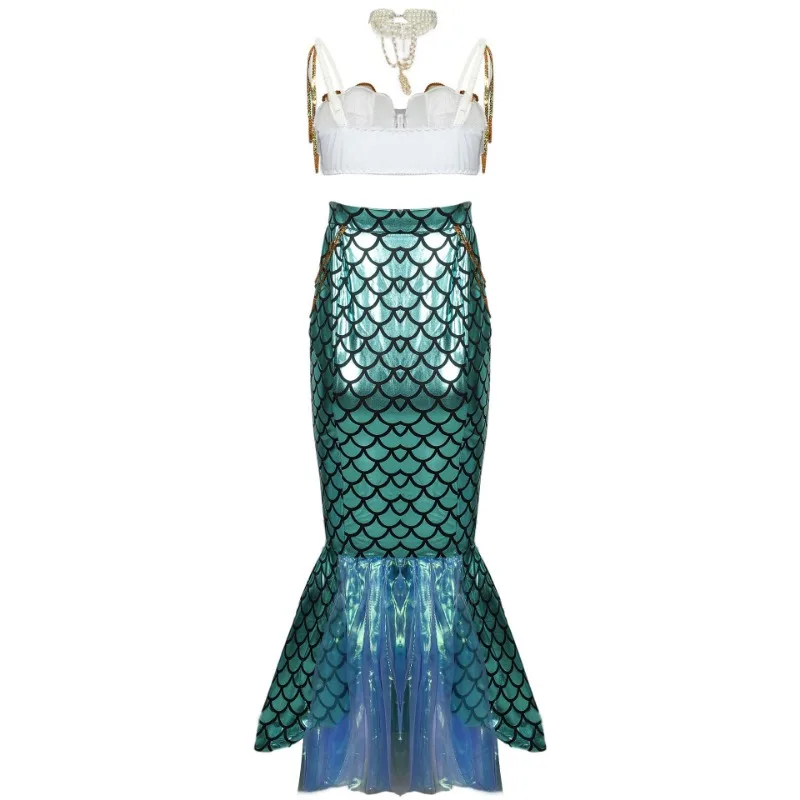 Halloween Adult Costume Mermaid Princess Dress Sequins Cos Play Performance Evening Gown Strapless Mermaid Dress
