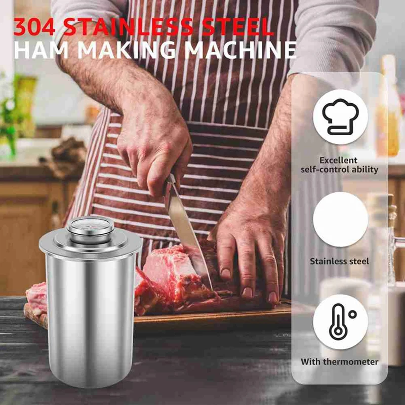 Stainless Steel Meat Press Ham Press Maker With Thermometer Round Shape Deli Meat Mold