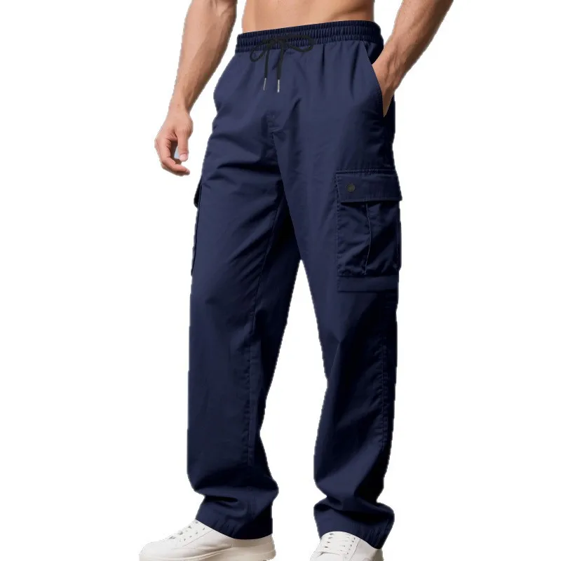 Casual Men Cargo Pants High Elastic Drawstring Waist