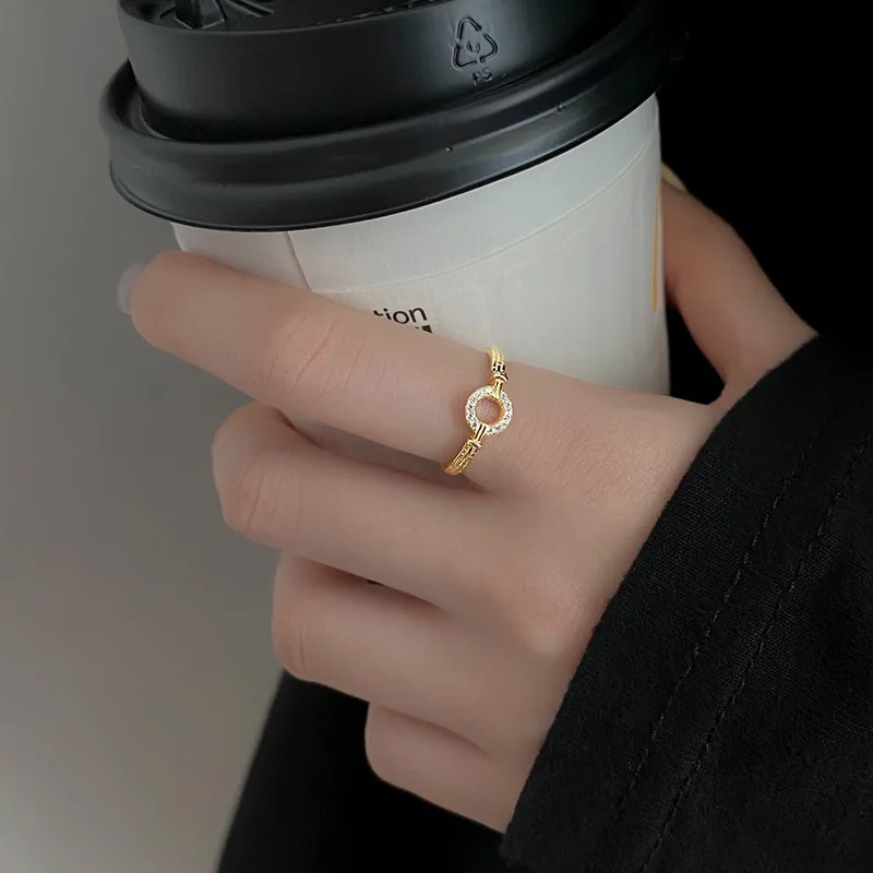 Zircon Rings Zircon Stainless Steel Ring O Shape Geometric Open Adjustable For Women Gold Color Fashion Jewelry Accessories