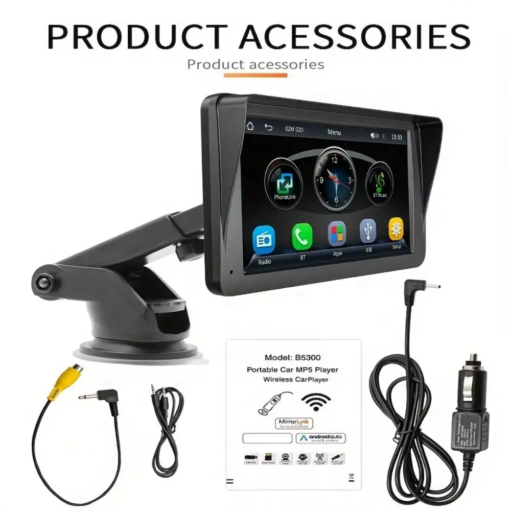 7 Inch Portable CAR MP5 PLAYER with Dash Camera - Touch Screen Multimedia Monitor, Bluetooth, Mirror Link, Android Auto, Univers - 6