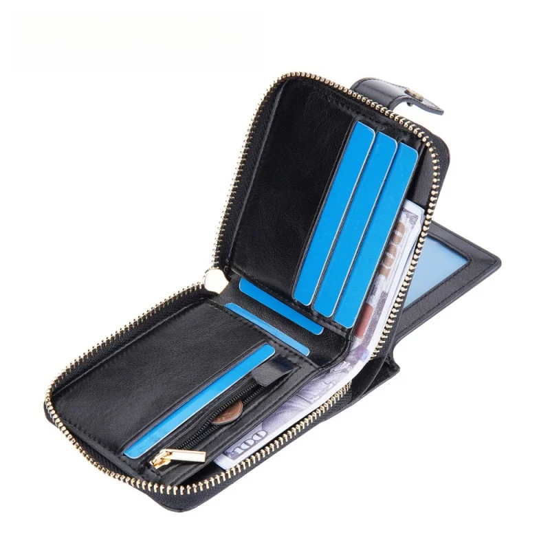 Men wallet PU leather fashion multi slot card holder men purse short zipper male fold wallets