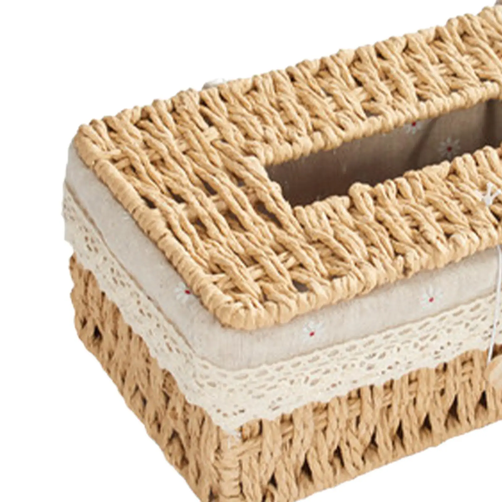 Hand Woven Tissue Box Cover Desk Organizer Dining Table Facial Napkin Holder 5