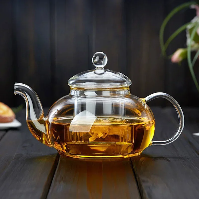 Glass Teapot 400ml/1000ml Filterable Heat-resistant Thickened Glass Teapot High Borosilicate Glass Flower Tea Pot Heatable Tea Set