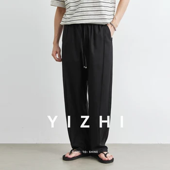 Pantaloni casual Lyocell Tencel da uomo estivi nuovi pantaloni dritti larghi sottili in seta di ghiaccio giapponese pantaloni casual da uomo urbani di moda 1