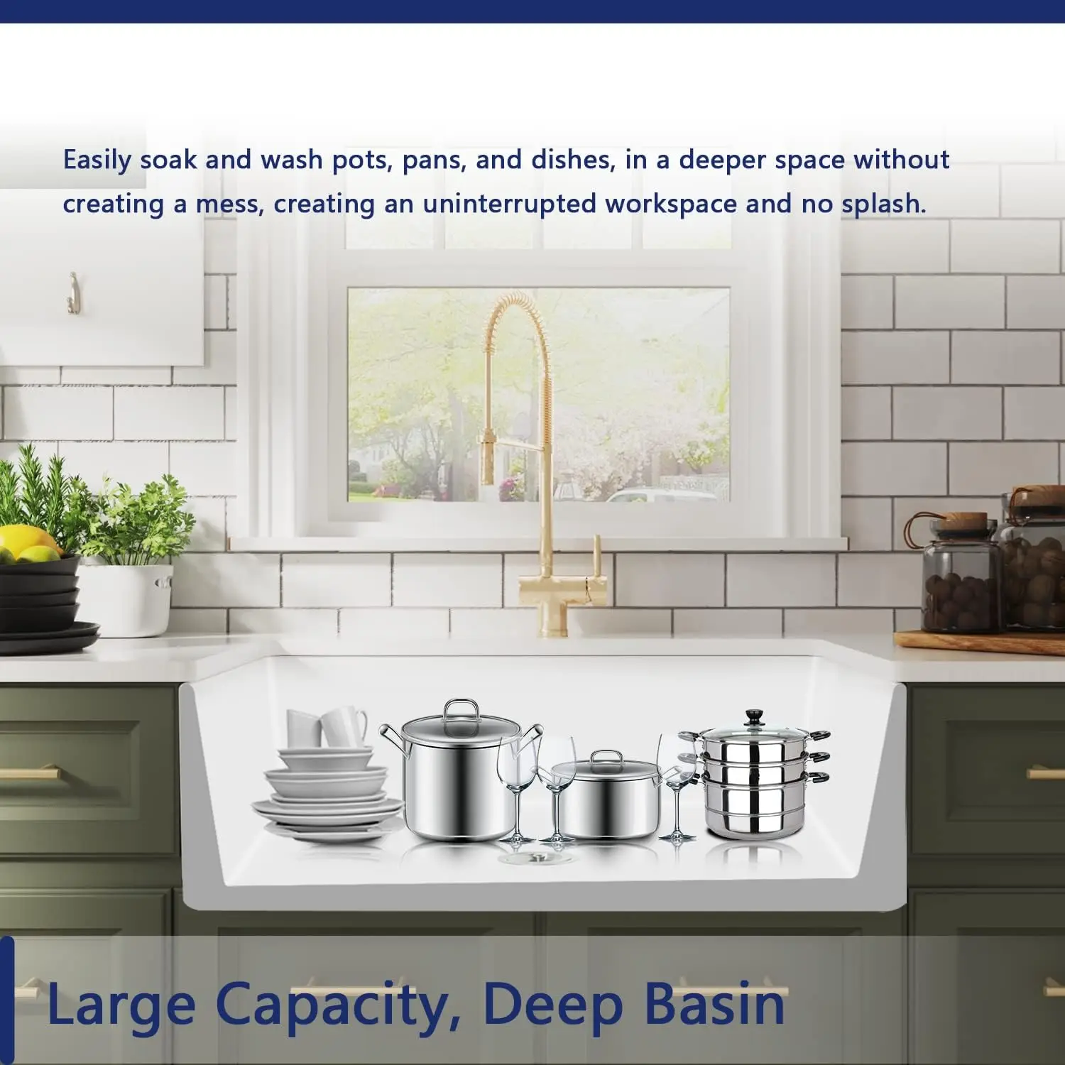 Farmhouse Sink 36InchFireclay White Kitchen Sink Apron Front Farm Sink Large Deep Single Bowl KitchenSink Undermount Farmer Sink 3