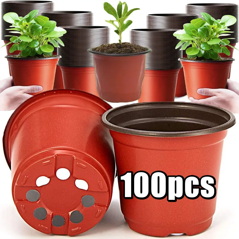 100pcs Plastic Plant Nursery Pots Reusable Plant Seeding Nursery Pot Flower Plant Containers Seed Starting Pots for Gardens