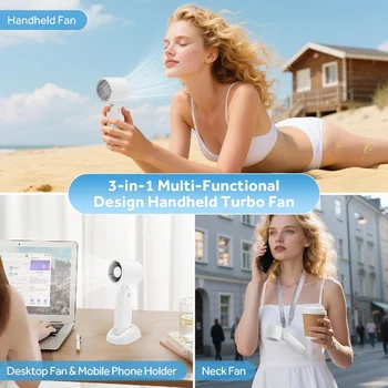 Handheld Turbo Mini Fan 4000mAh Battery Portable Rechargeable Fan With LED Display 5 Speeds Turbo Fans For Beach Travel Vacation 2