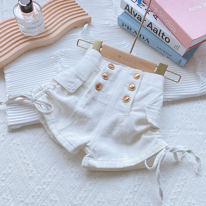 Cute Shorts Kids Clothing Girls Shorts Summer Dress New Korean Children Drawstring Button Jeans Fashionable Hot Pants