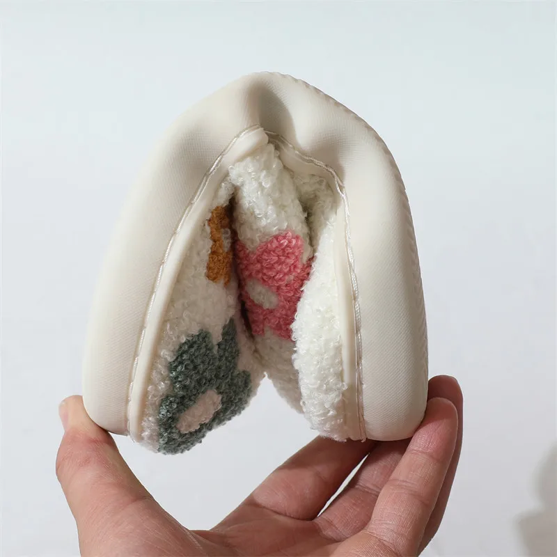 Winter Sweet Flower Print Indoor Slippers Women Closed Toe Flat Heel Cotton Slippers Woman Anti Slip Living Room Shoes Mujer