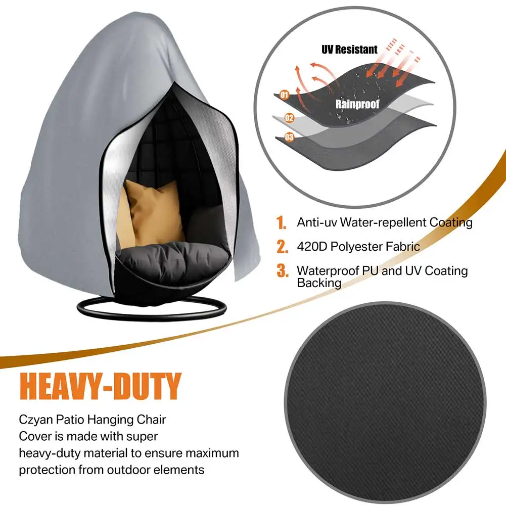 Waterproof Patio Hanging Egg Chair Cover Windproof Swing Egg Chair Cover Egg Chair Slipcover With Zipper and Adjustable Hem Cord 4