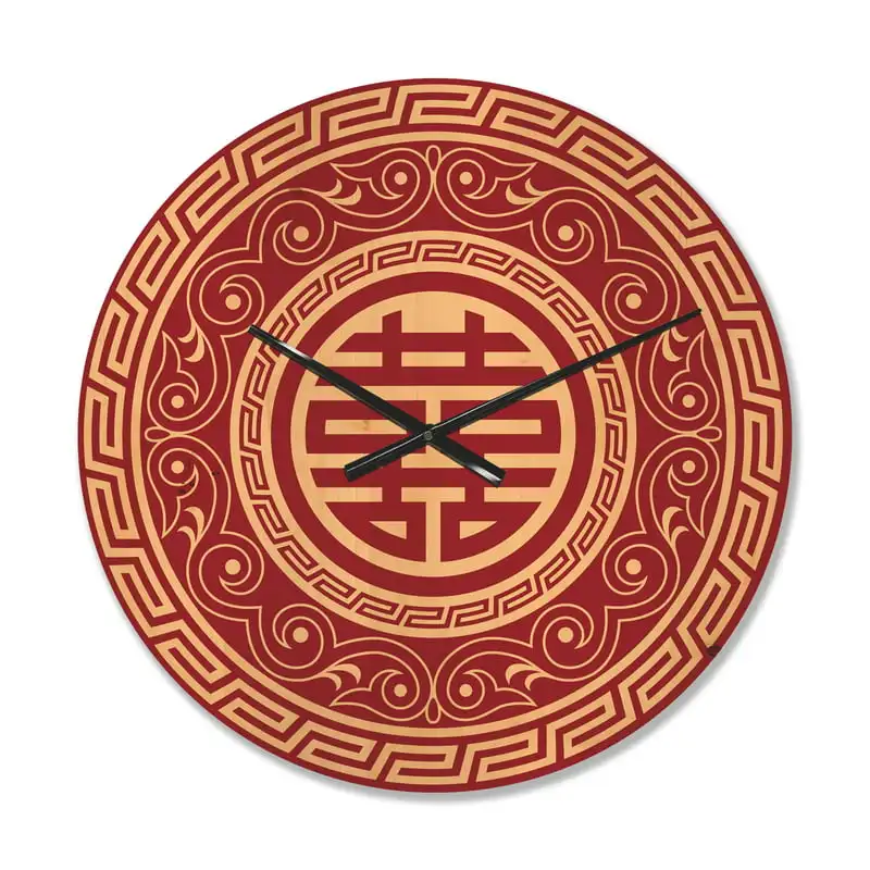 

Colored Double Happiness Asian Decoration ' Modern Wood Wall Clock