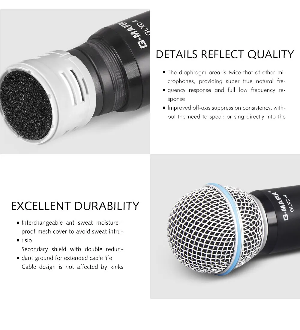 마이크 무선 G-MARK GLXD4 전문 UHF 시스템 무대 연설 웨딩 쇼 밴드 홈 파티 교회를위한 핸드 헬드 마이크