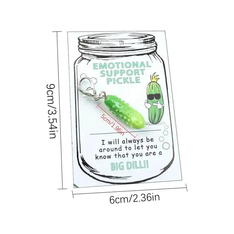 Funny Pickle Keychain Emotional Support Resin Lucky Cucumber Keyring Bag Pendant Miniature Food Pickle Keyring Decoration With 6