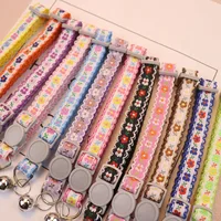 Hand Knitting Flower Pet Collar With Bell Colorful Retro Style Cat Collar Adjustable Safety Necklace For Puppy Cat Accessories 1