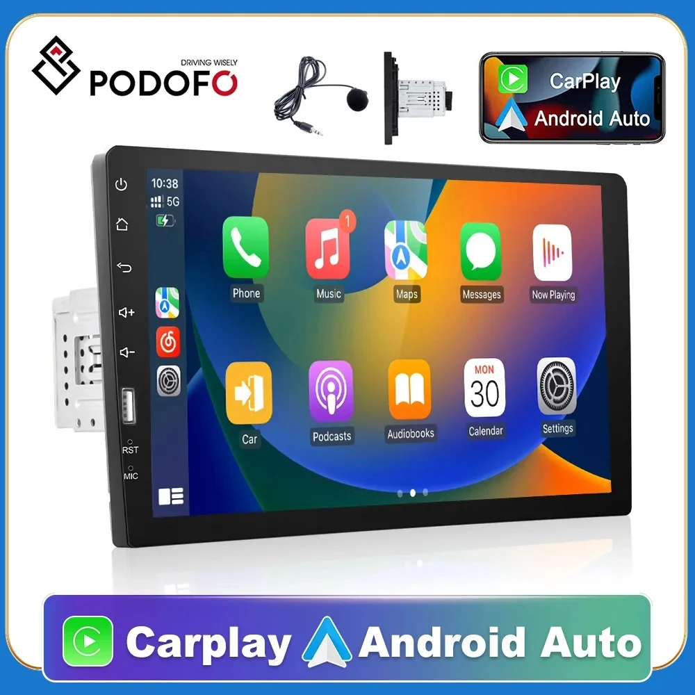 Podofo 1 Din Carplay Radio Hd Autoradio Lettore Multimediale Touch Screen Car Stereo Mp5 Fm Bluetooth Usb Camera Car Player