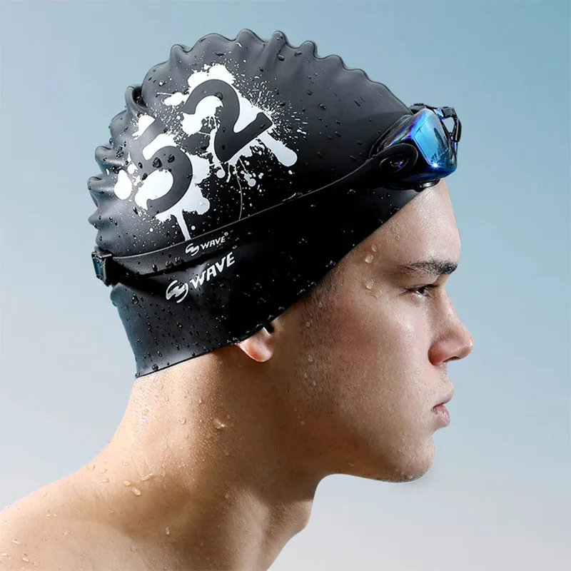 Swimming cap, solid color increase adult print waterproof hair care silicone men and women swim cap 2