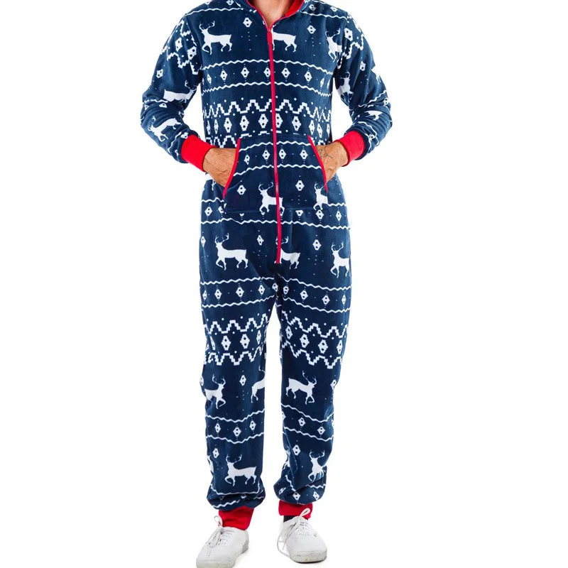 Christmas Autumn Winter One Piece Pajamas Valentine's Day Couple Dress Hooded Love Print Homewear Zipper Sleepwear