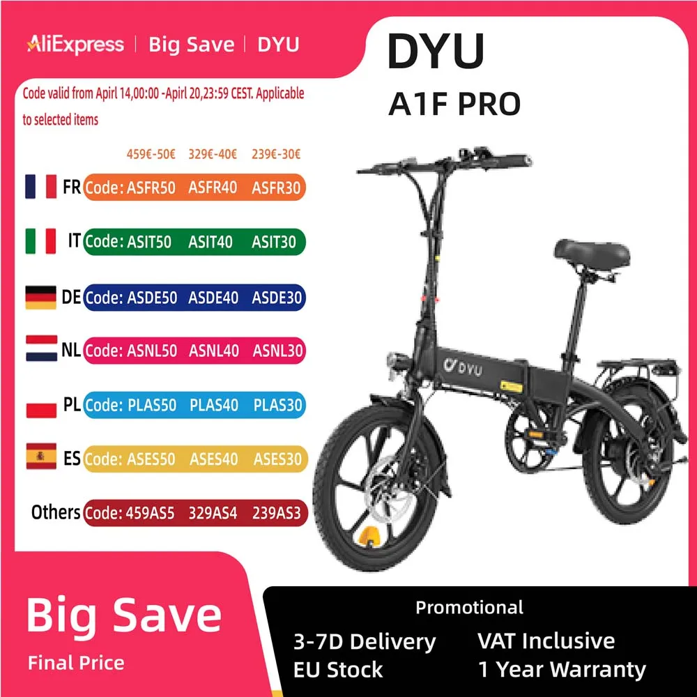 Rower elektryczny DYU A1F Pro e-bike składany 250W z Polski za $373.81 / ~1438zł