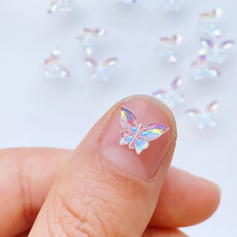 7*9mm Cute Mini Shiny Butterfly Resin Figurine Crafts Flatback Cabochon Ornament Jewelry Making Hairwear Accessories 100Pcs