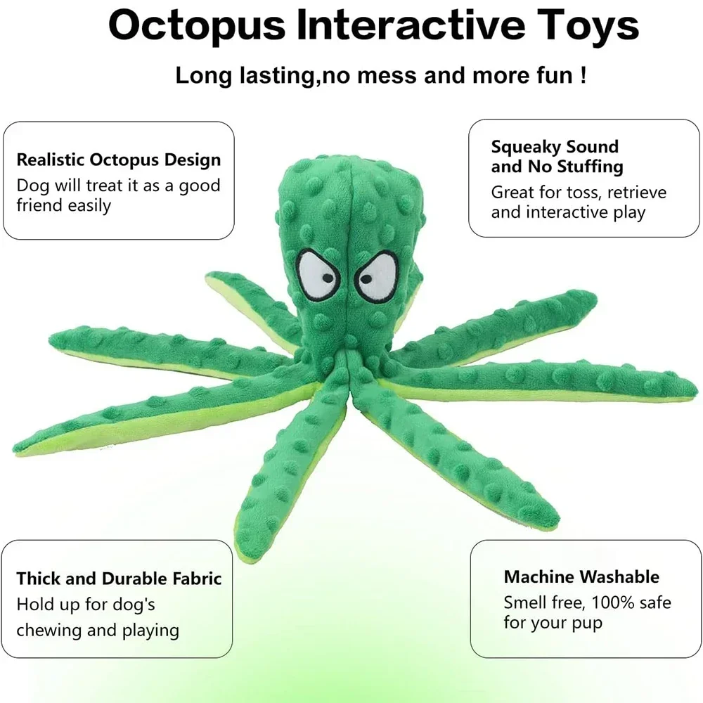 Dog Squeaky Octopus Toy No Stuffing Plush Chew Toy Durable Crinkle Interactive Puppy Teething Toy For Small Dogs Pets_voghion.com