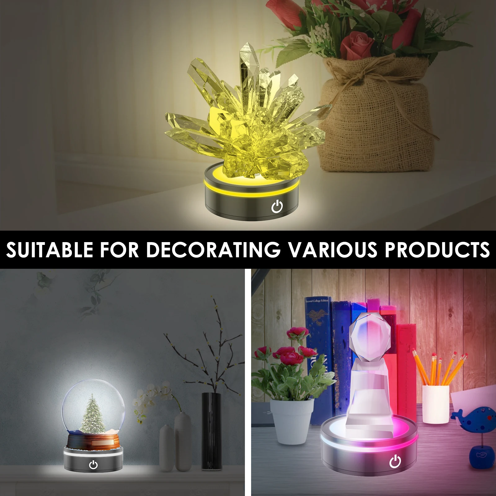 LED Light Base Touch Control Light Display Base 6 Lighting Modes LED Display Base 2 Power Supply Modes LED Lamp Base for Bedroom