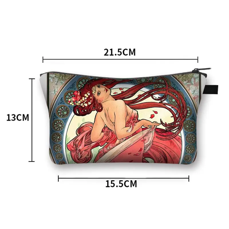 Oil Painting By Alphonse Mucha Print Cosmetic Case Women Makeup Pouch Lipstick Storage Toiletry Bags Ladies Cosmetic Washing Bag 4