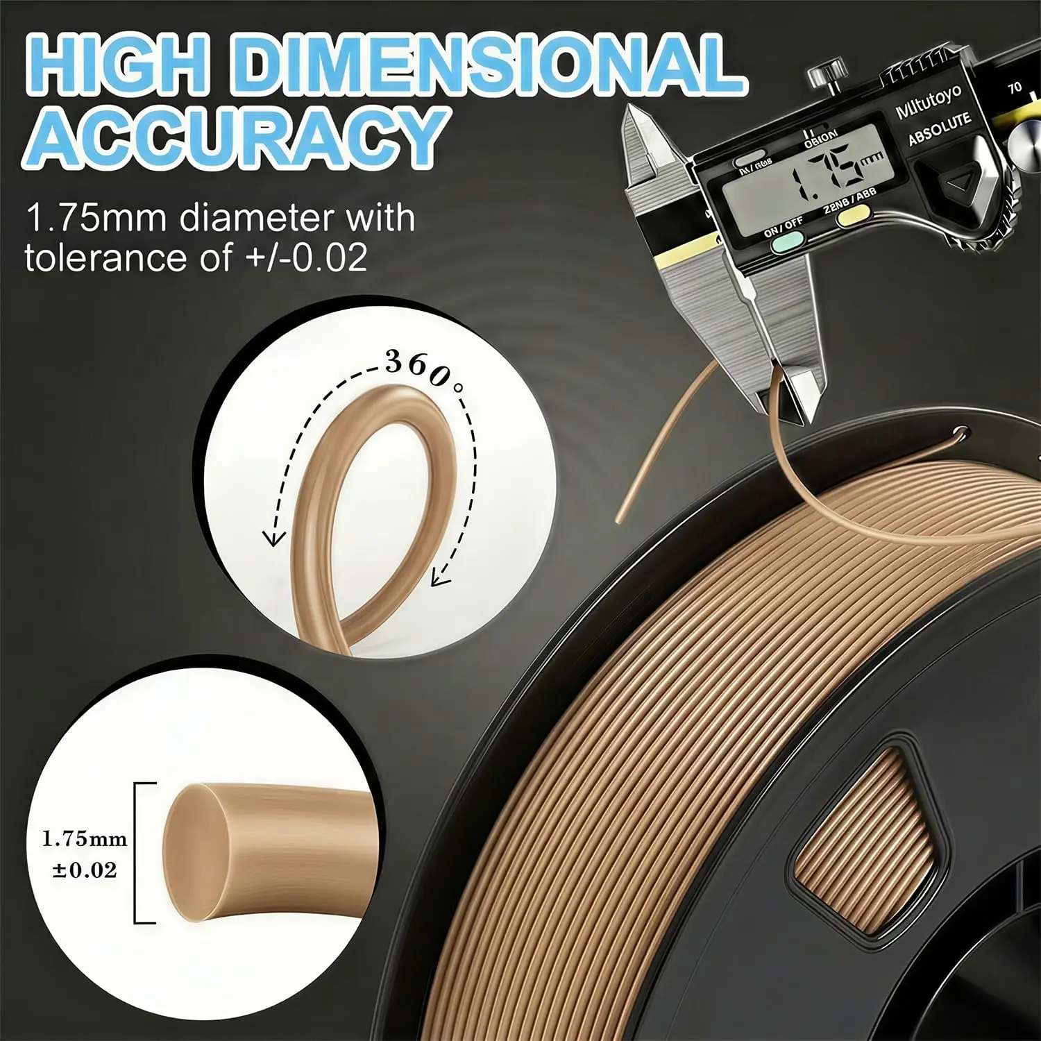 목재 기반 PLA 필라멘트, 1.75mm; 최소 30%의 실제 목재를 함유한 목재 기반 3D 프린터 필라멘트; 부드럽고 매끄러운 질감과 하이테크 특징