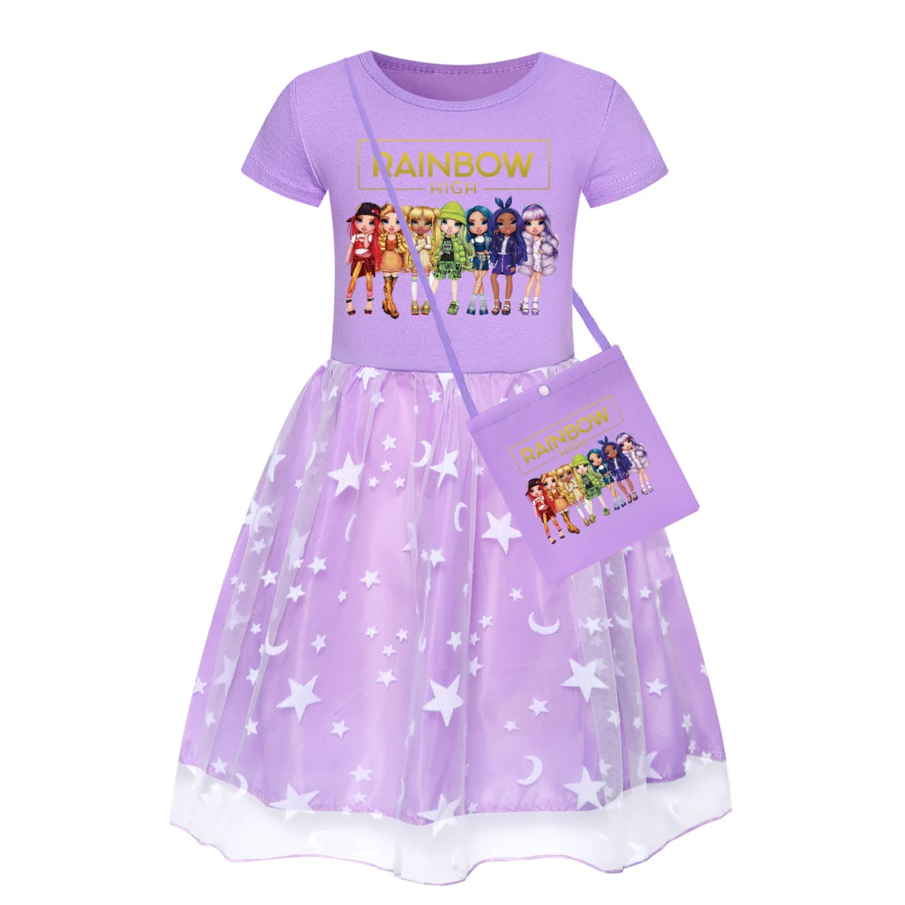 Kawaii Rainbow High Clothes Baby Girls Summer Casual Dresses Kids Dress Children Short Sleeve Sleeve Princess Vestidos girls dress princess costume kids clothes