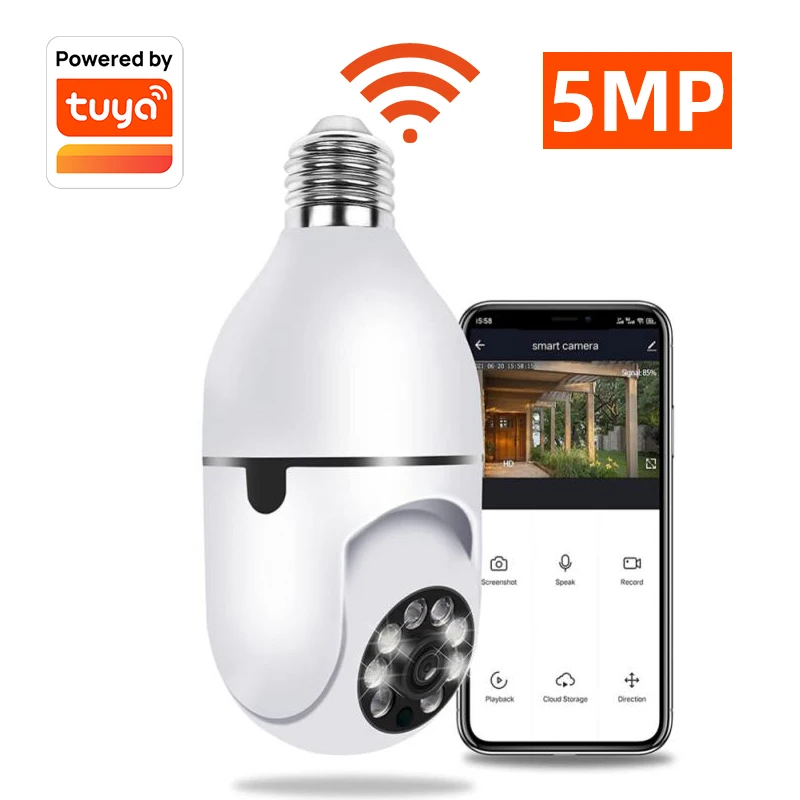 Tuya 5mp Wireless Rotate Auto Tracking Panoramic Camera Light Bulb Wifi