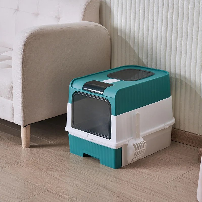 Large Foldable Cat Litter Box with Scoop - Odor Control Easy to Clean Front Entry  Top Exit