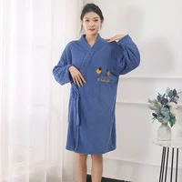Hotel bathrobe longsleeved home pajamas soft velvet thickened coral super absorbent bathrobe 6
