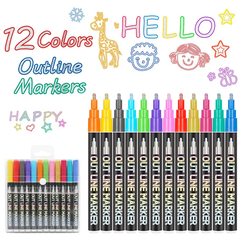 Mr. Pen- Double Line Outline Markers, 10 Colors, Shimmer Markers,  Self-Outline M