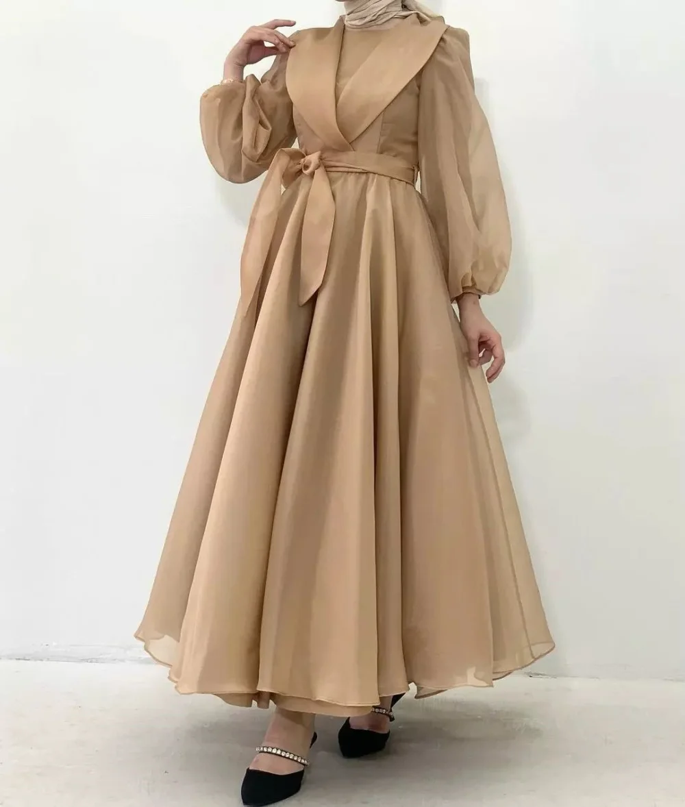 

V Neck Robe De Soirée Organza A-Line Evening Gown Elegant Custom Made Formal Party Dress Puffy Sleeves Modeest Prom Dresses