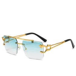 Luxury Vintage Rimless Designer Sunglasses - Unisex Fashion Retro Mirror (Gradient Green)