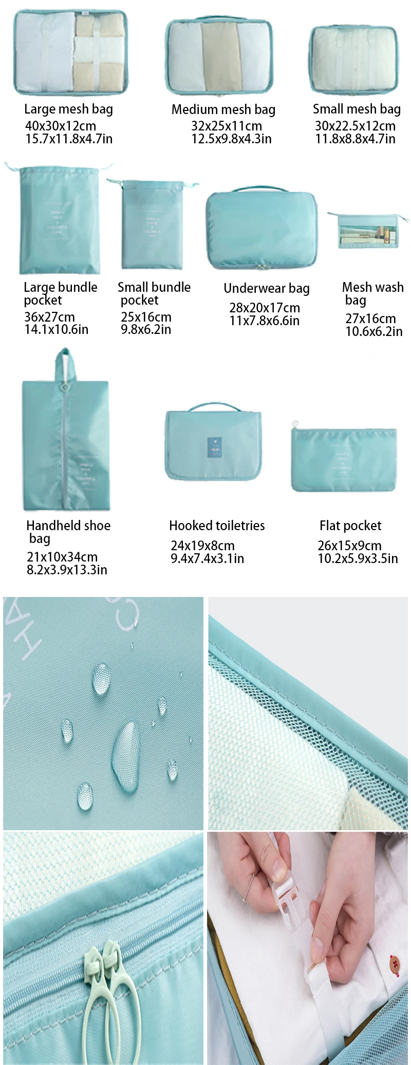Description Picture 5 of itemTravel storage bag set ten piece set, toiletries cosmetics clothing storage bag  portable Large travel capacity sorting bag set