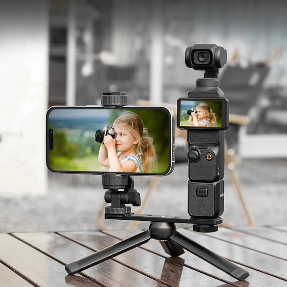 DJI 오스모 포켓 3용 폰 홀더 고정 브래킷, 필 라이트 삼각대 클립 휴대폰 홀더 (1/4인치 나사 및 콜드 슈 포함)